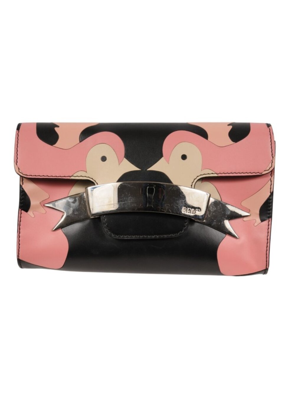 Red Valentino Womens Character Face Eyes Clutch Bag Pink Black Silver Handle